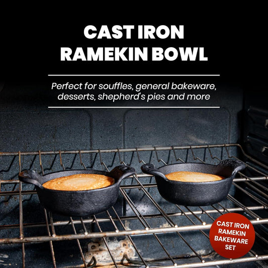 Cast Iron Ramekin Bakeware Bowl Set by Carver's Olde Iron, 4 1/2" x 1 1/2", 12 Oz Capacity Carver's Olde Iron