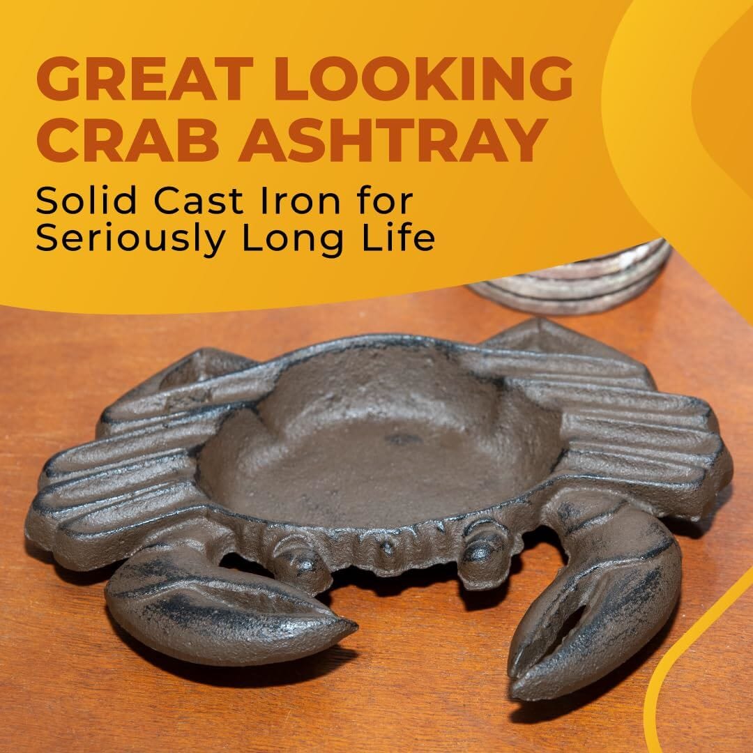 Ashtray - Nautical Crab Cast Iron, Perfect Outdoor Cigar Ashtray for Patio, Men's Cigarette Butt Disposal, Stylish Ashtray for Outside Use Ashtrays Carvers Olde Iron