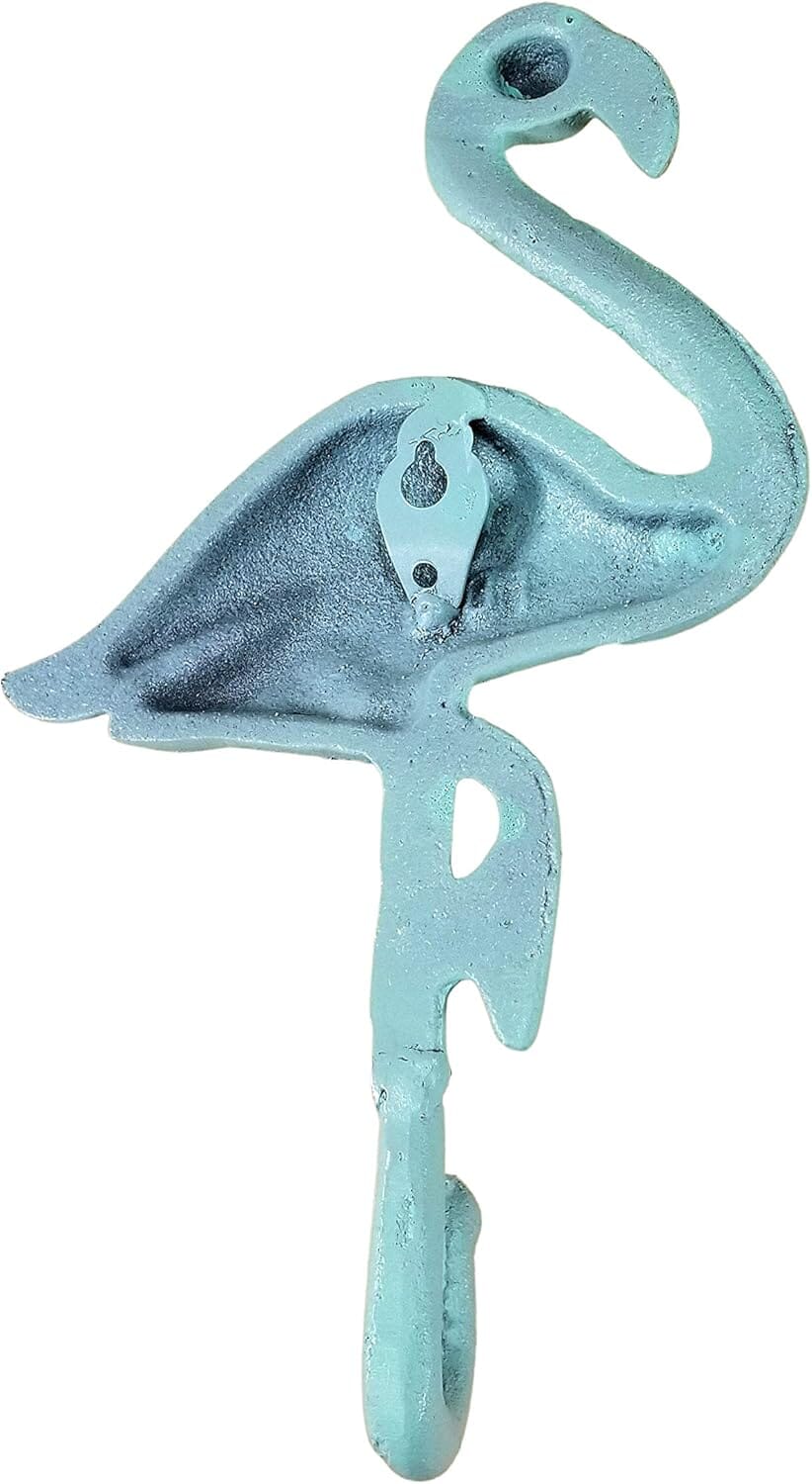 2 pc Green Cast Iron Flamingo Wall Hook Set wall hooks Carver's Olde Iron