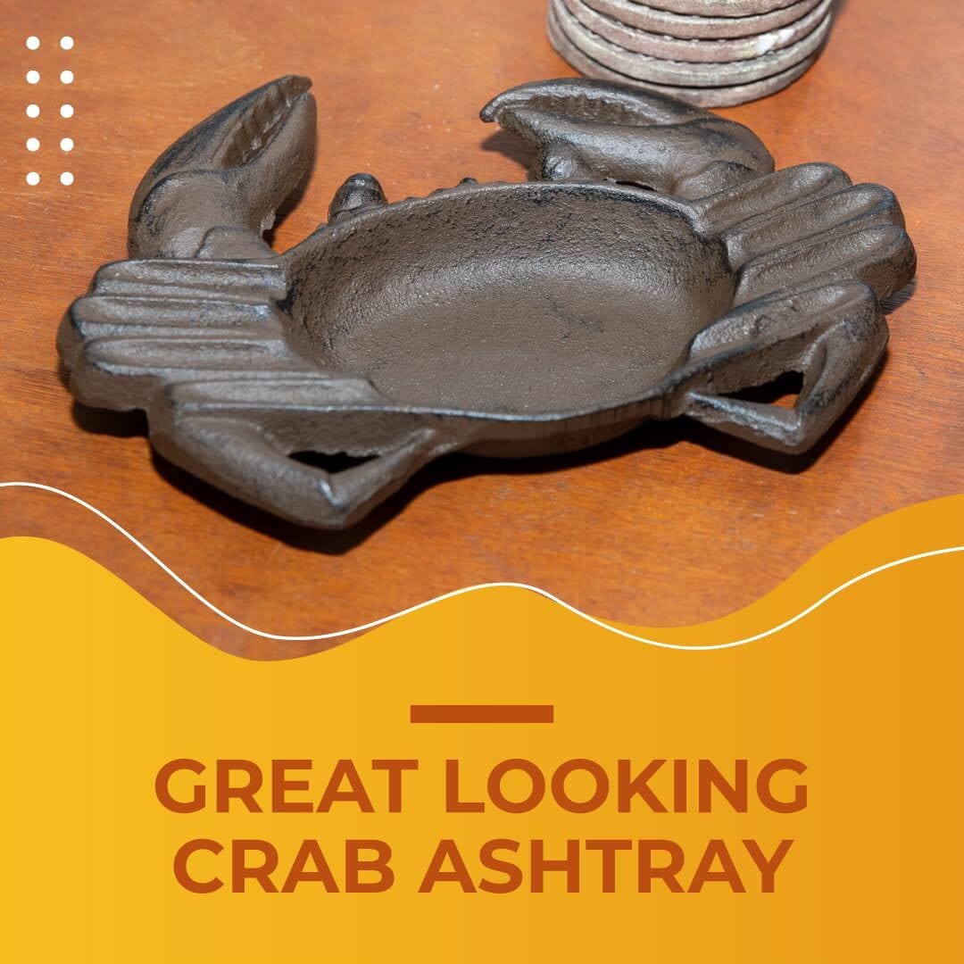 Ashtray - Nautical Crab Cast Iron, Perfect Outdoor Cigar Ashtray for Patio, Men's Cigarette Butt Disposal, Stylish Ashtray for Outside Use Ashtrays Carvers Olde Iron