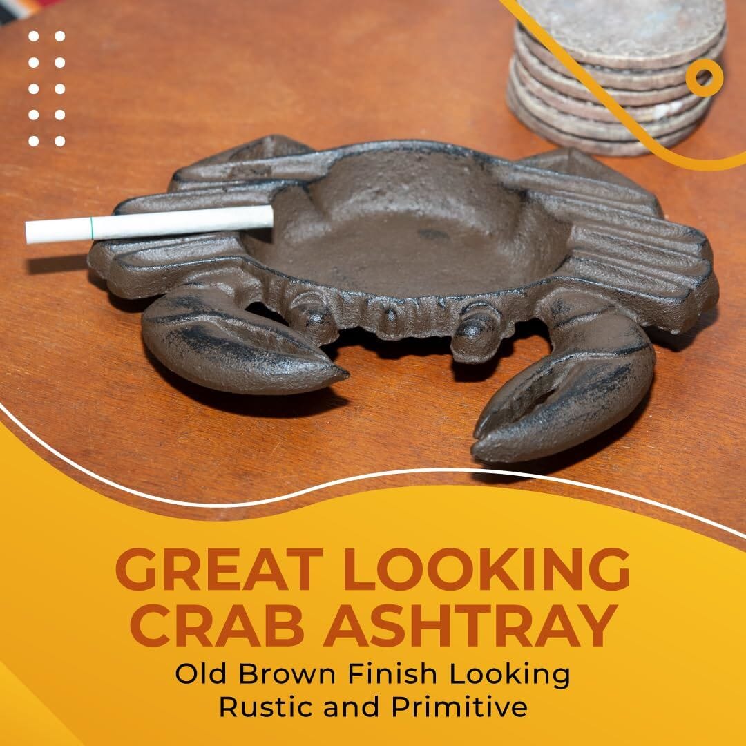 Ashtray - Nautical Crab Cast Iron, Perfect Outdoor Cigar Ashtray for Patio, Men's Cigarette Butt Disposal, Stylish Ashtray for Outside Use Ashtrays Carvers Olde Iron