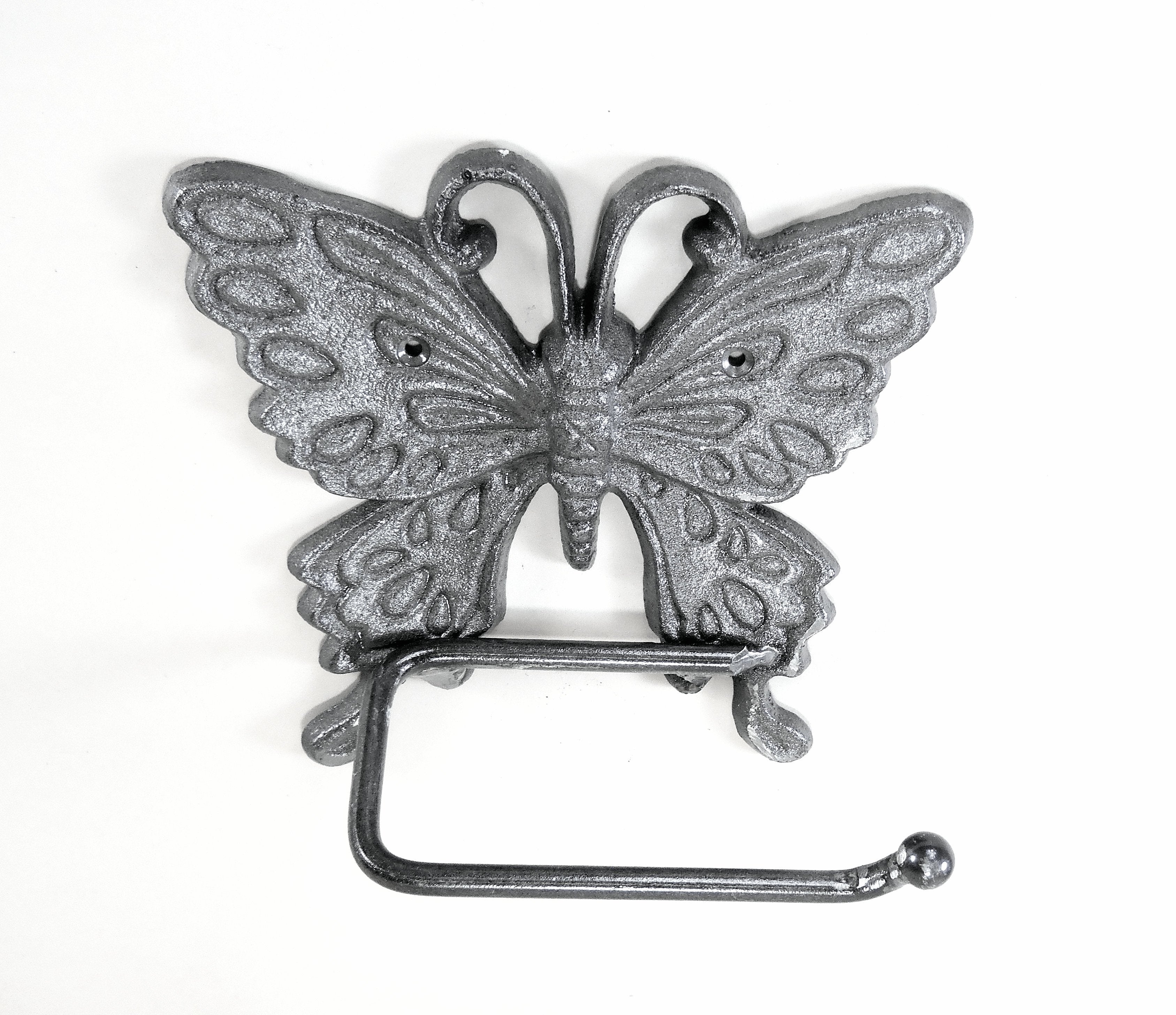 Butterfly Toilet Paper Holder Cast Iron with matching hardware Rustic Clear Finish Bathroom