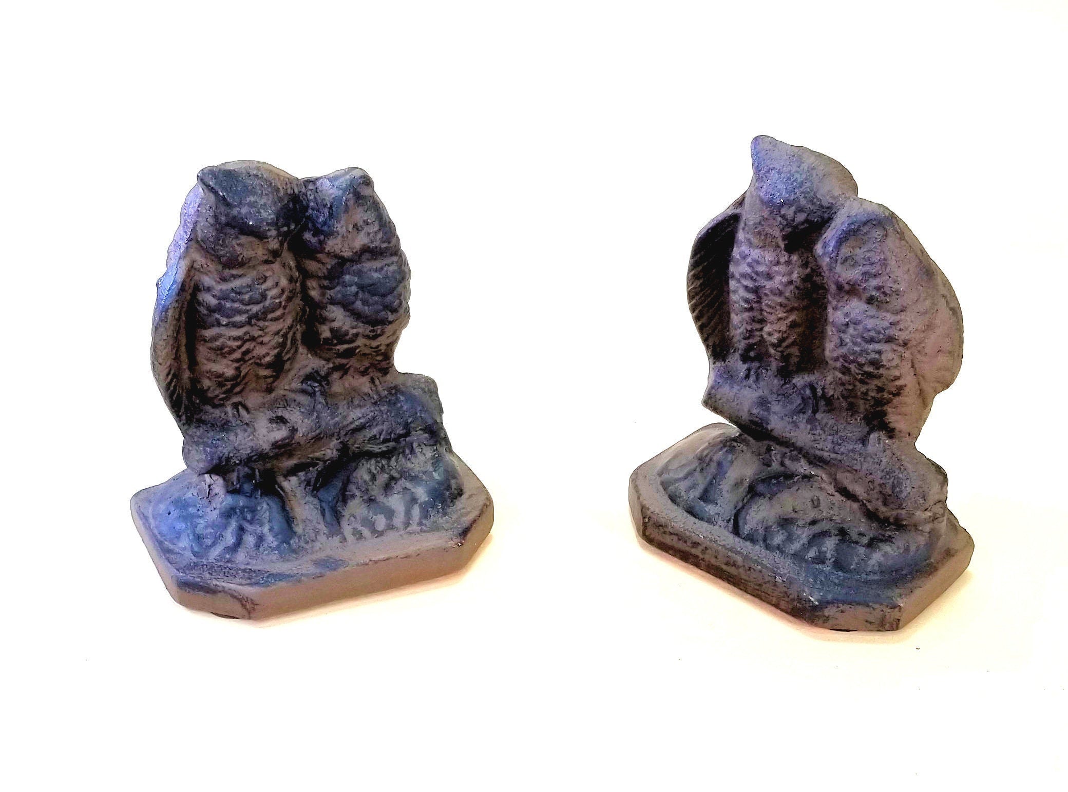 2 pc Cast Iron Owls Bookends Old Vintage Look