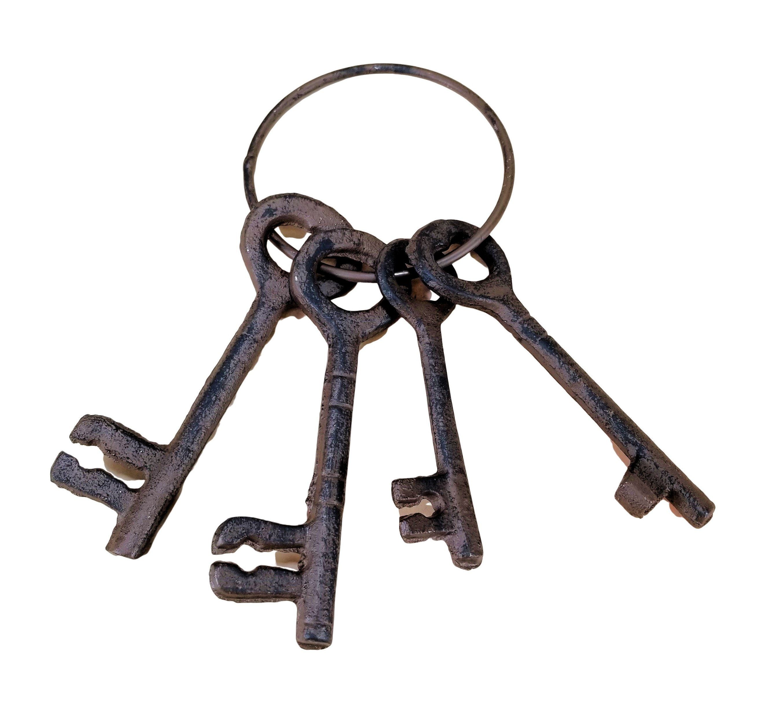 Heavy Cast Iron Jailors Keys Skeleton 4 Key Set
