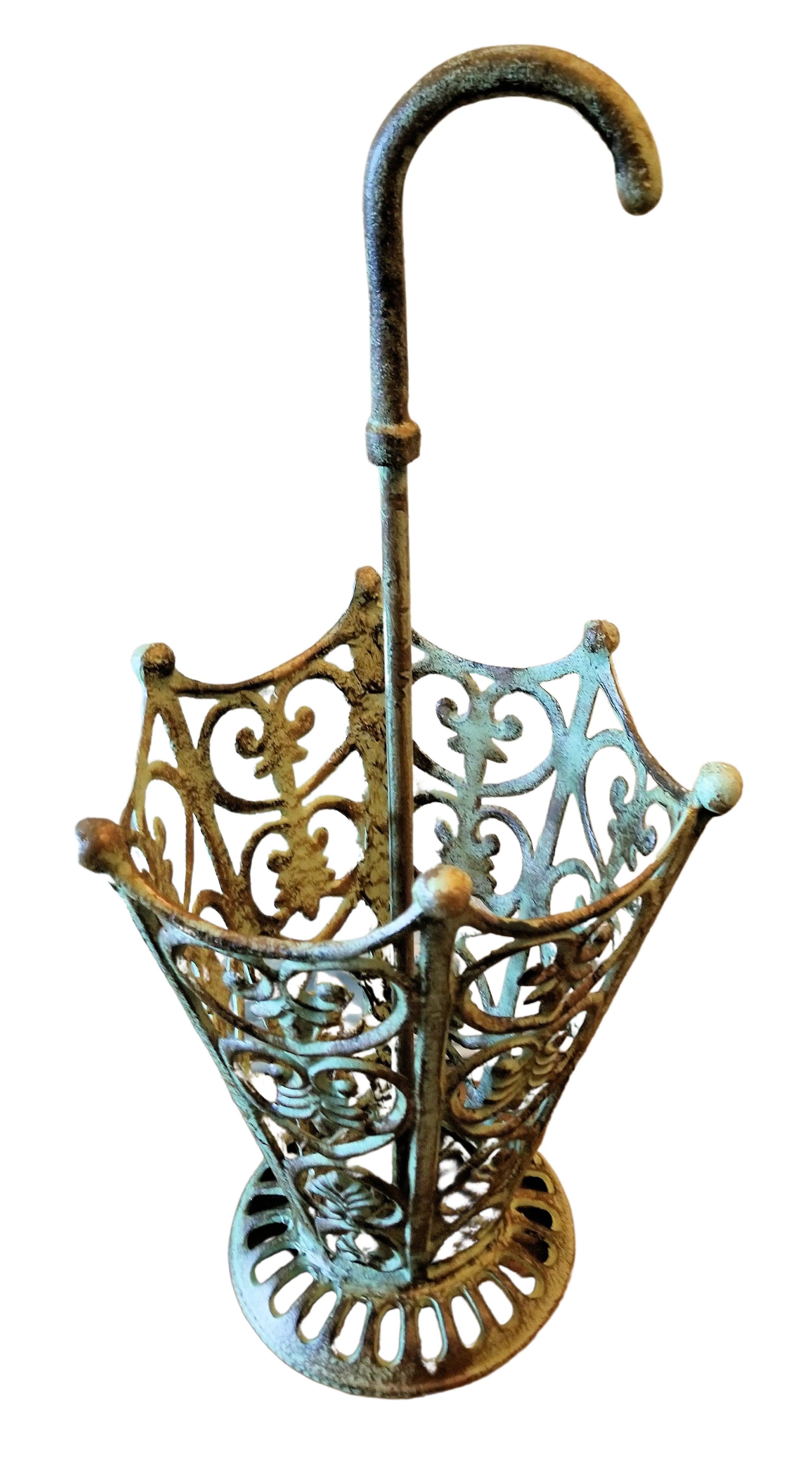 Cast Iron Umbrella Stand Vintage Green Rustic Finish Heavy