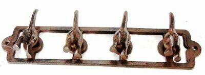 Cast Iron 4 Hook Dog Tail Key Coat Leash Collar Rack Rustic
