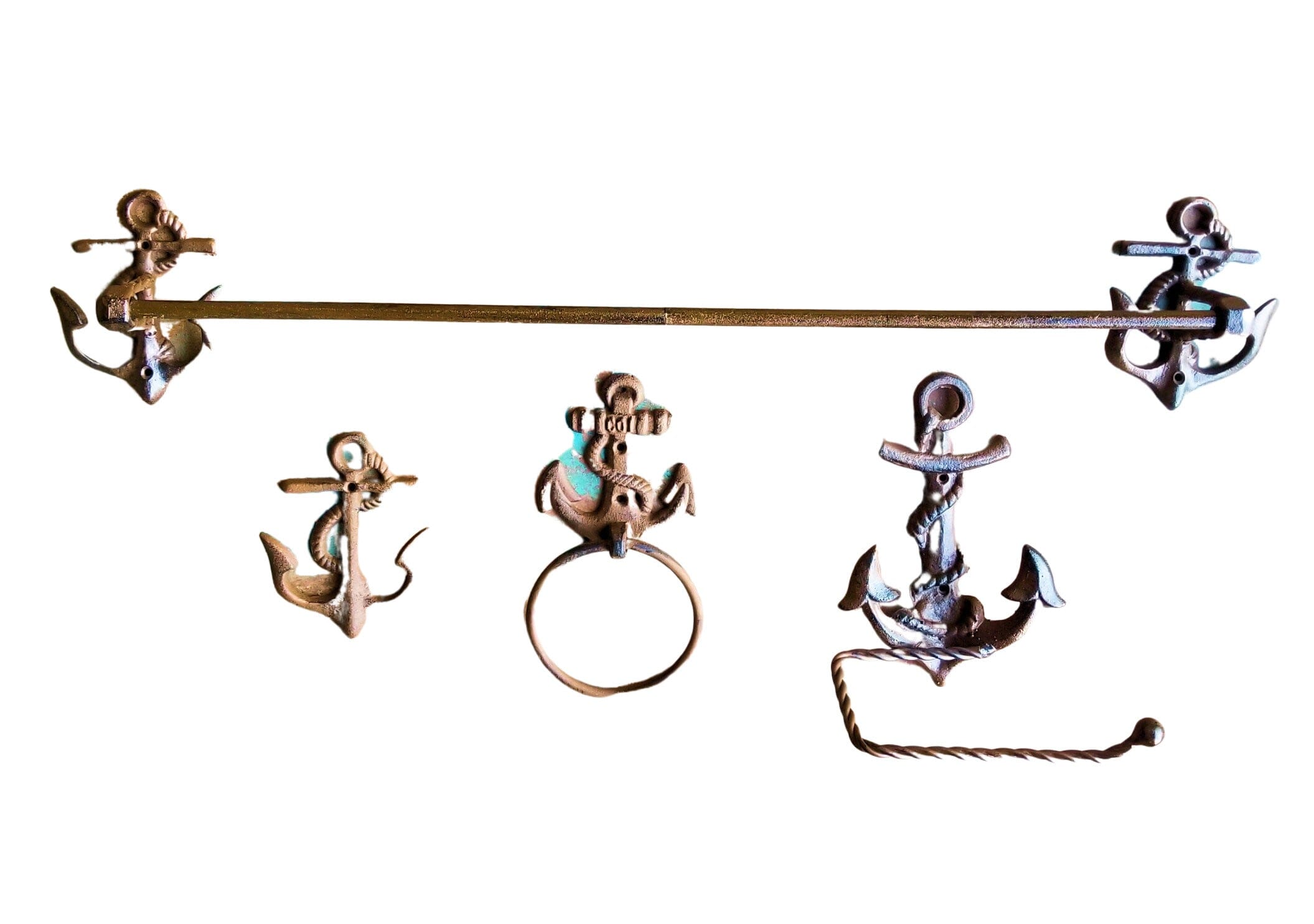 Cast Iron Anchor Bathroom Accessory Set Nautical Decor Rustic Brown