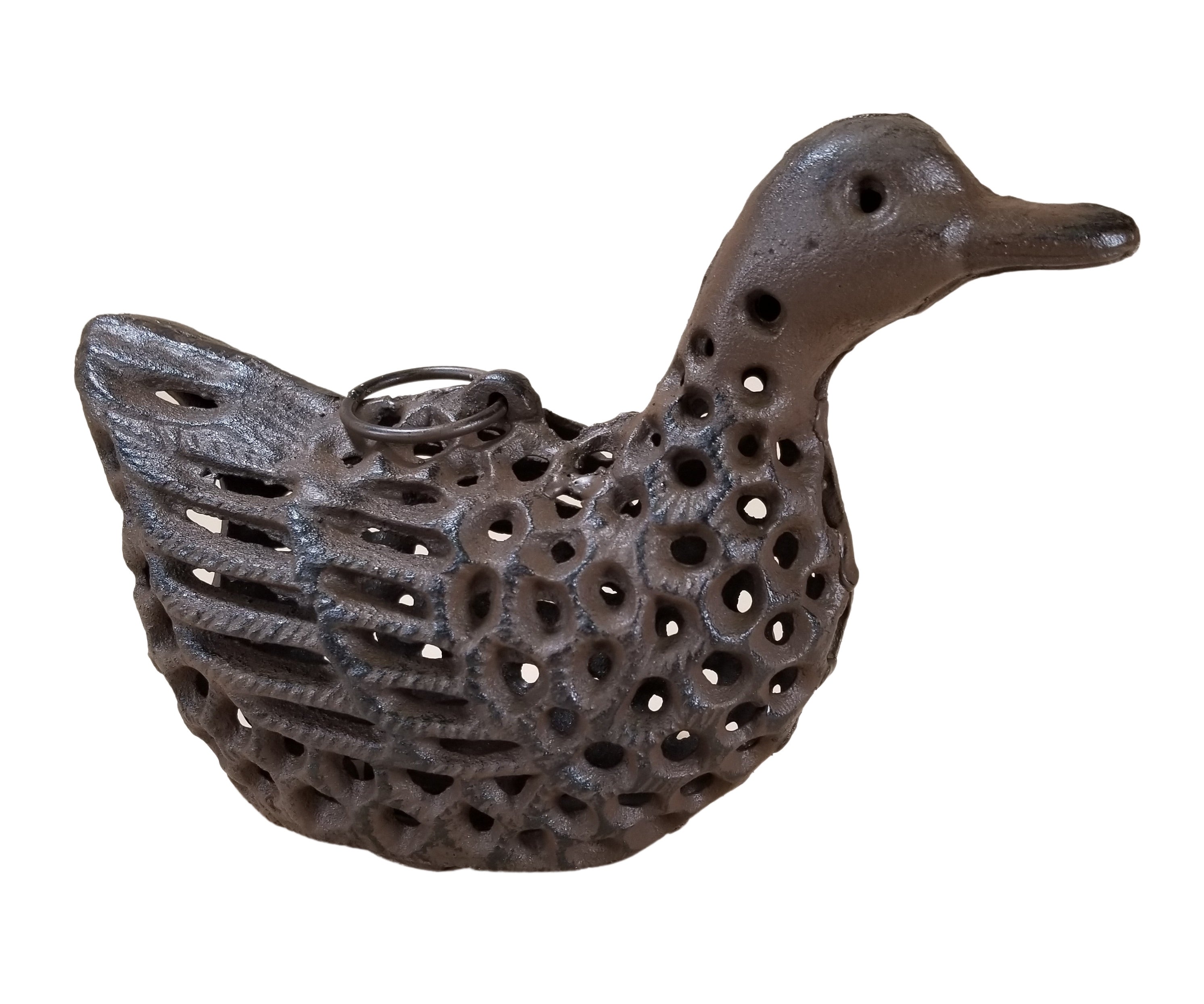 Cast Iron Hanging Duck Candle Holder Votive Rustic Brown