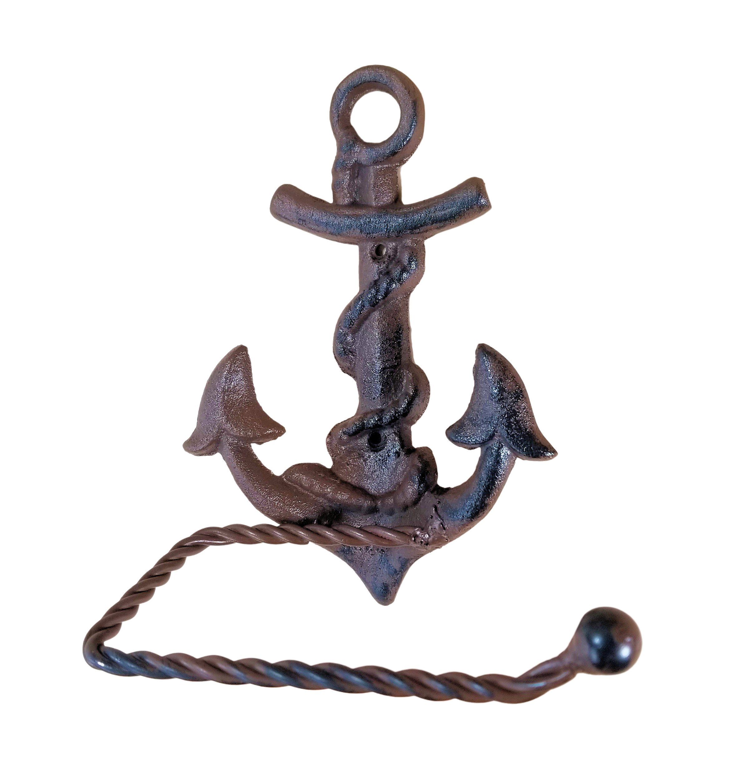 Cast Iron Anchor Toilet Paper Brown w/ Hardware Nautical Decor