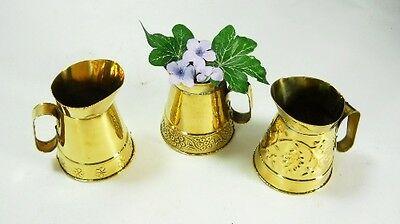 Set of 3 Mini Brass Pitchers with handle floral wedding flowers shower party