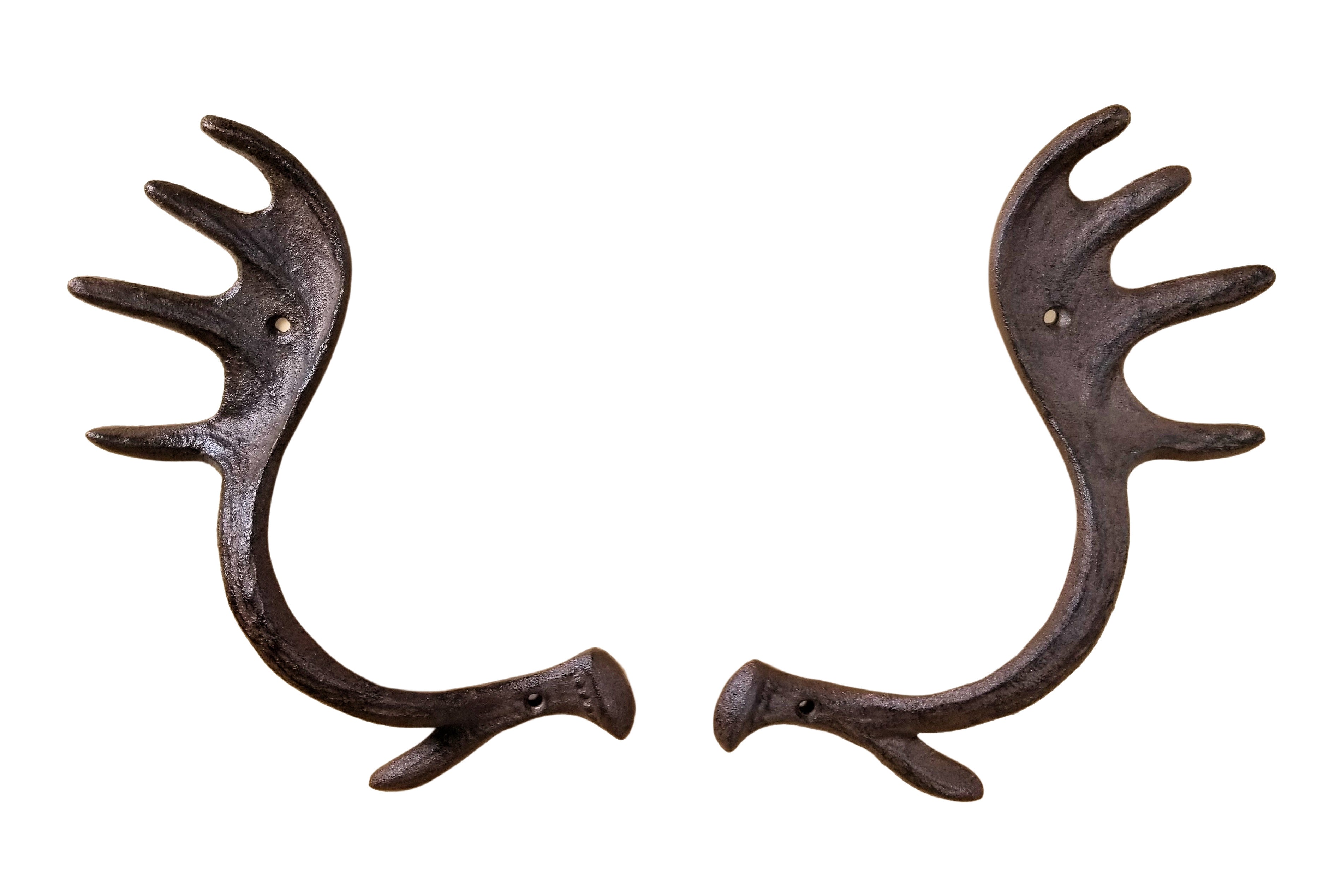 2 pc Cast Iron Rustic Brown Deer Antler Door and Cabinet Pulls