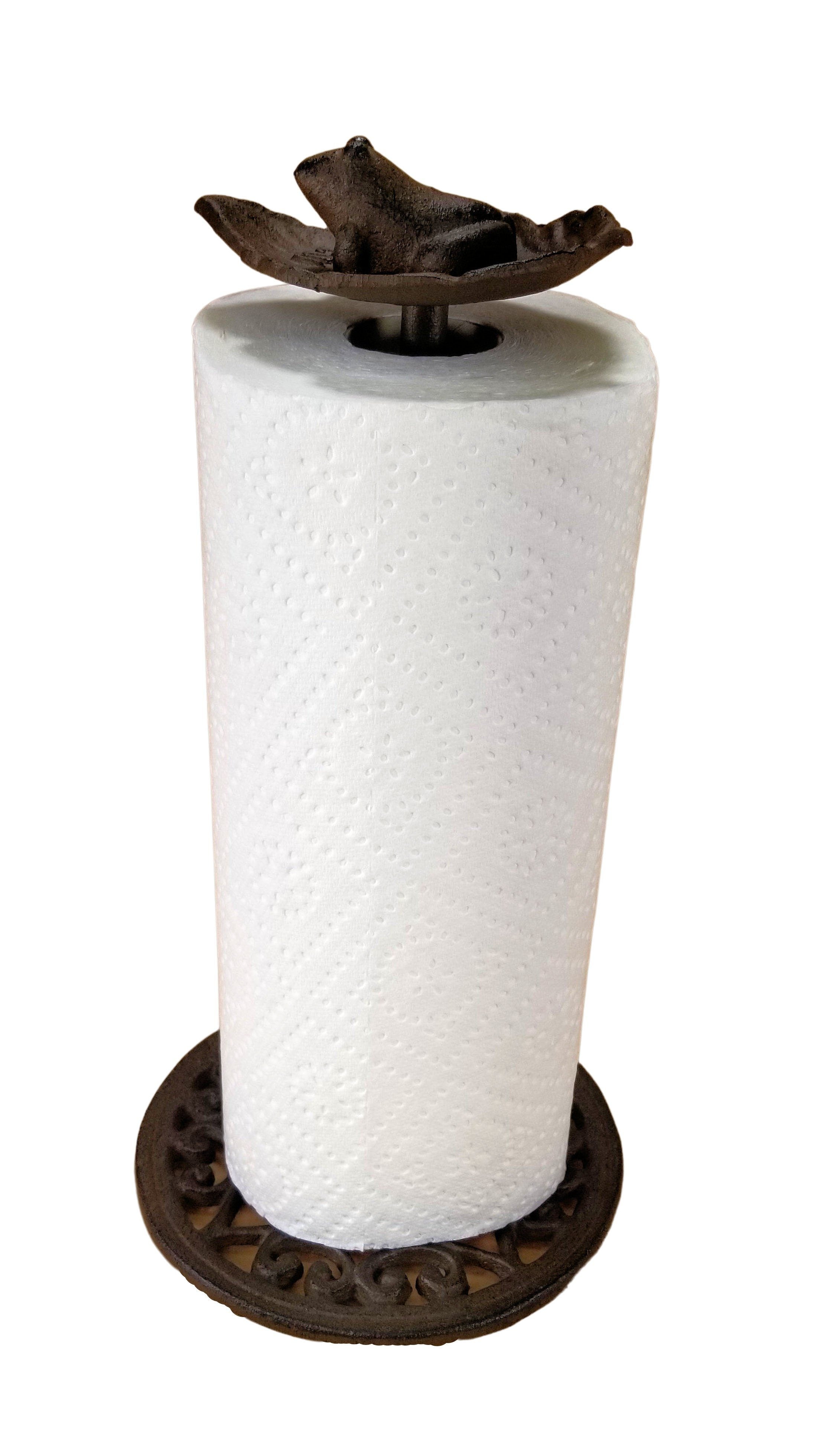 Frog in Leaf Paper Towel Holder Dispenser Vintage Look Rustic Brown