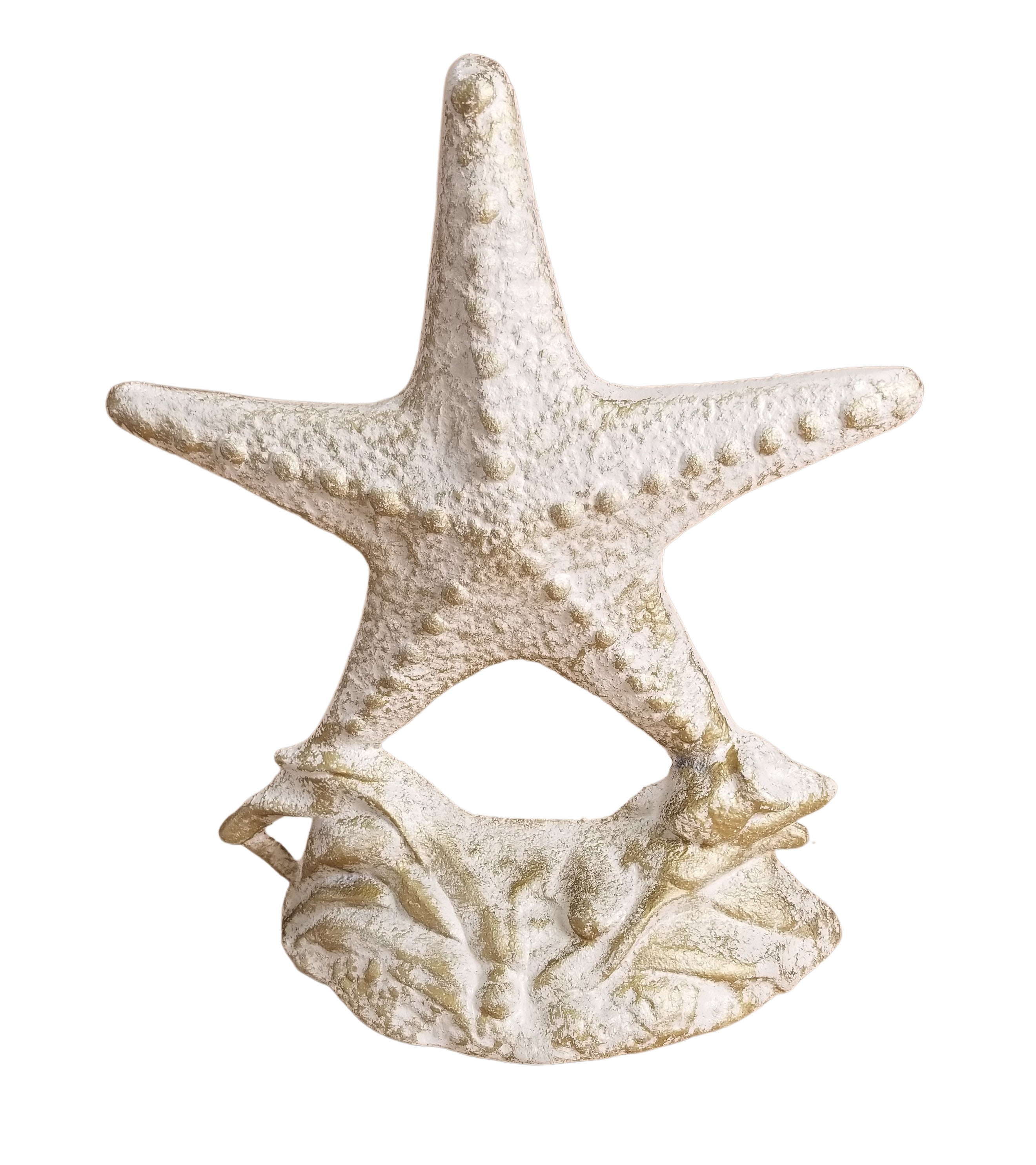 White Cast Iron Starfish Doorstop w/ Gold Accents