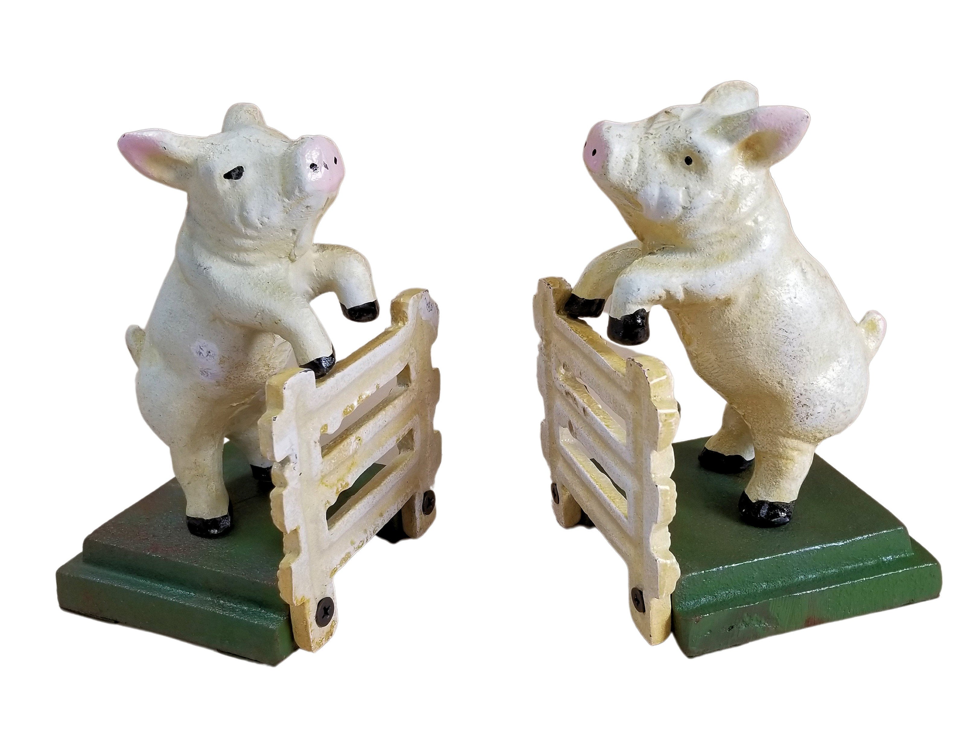 Little Piggy Cast Iron Bookends Full Color Vintage Look