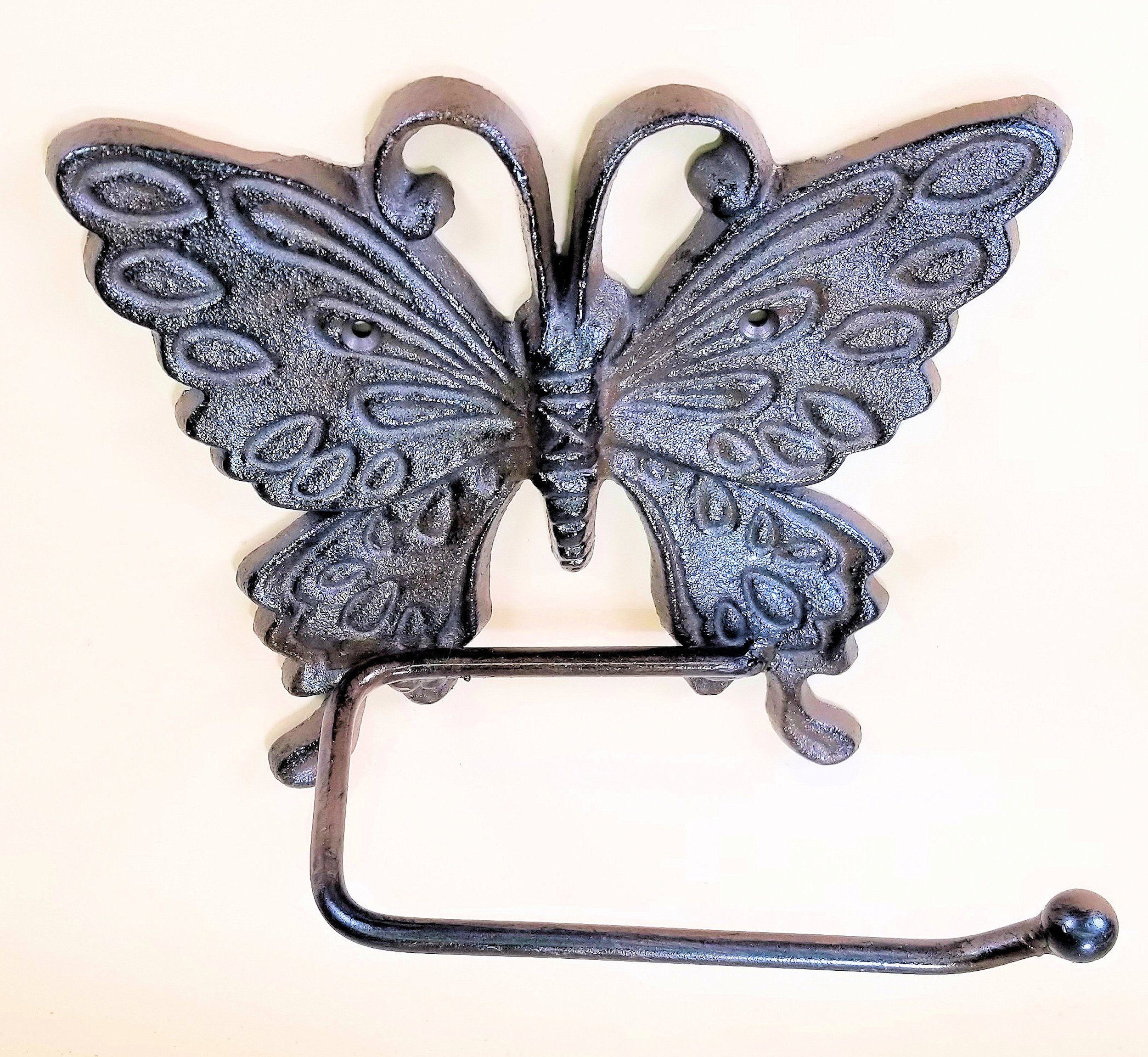Butterfly Toilet Paper Holder Cast Iron Rustic Brown Finish for Bathrooms