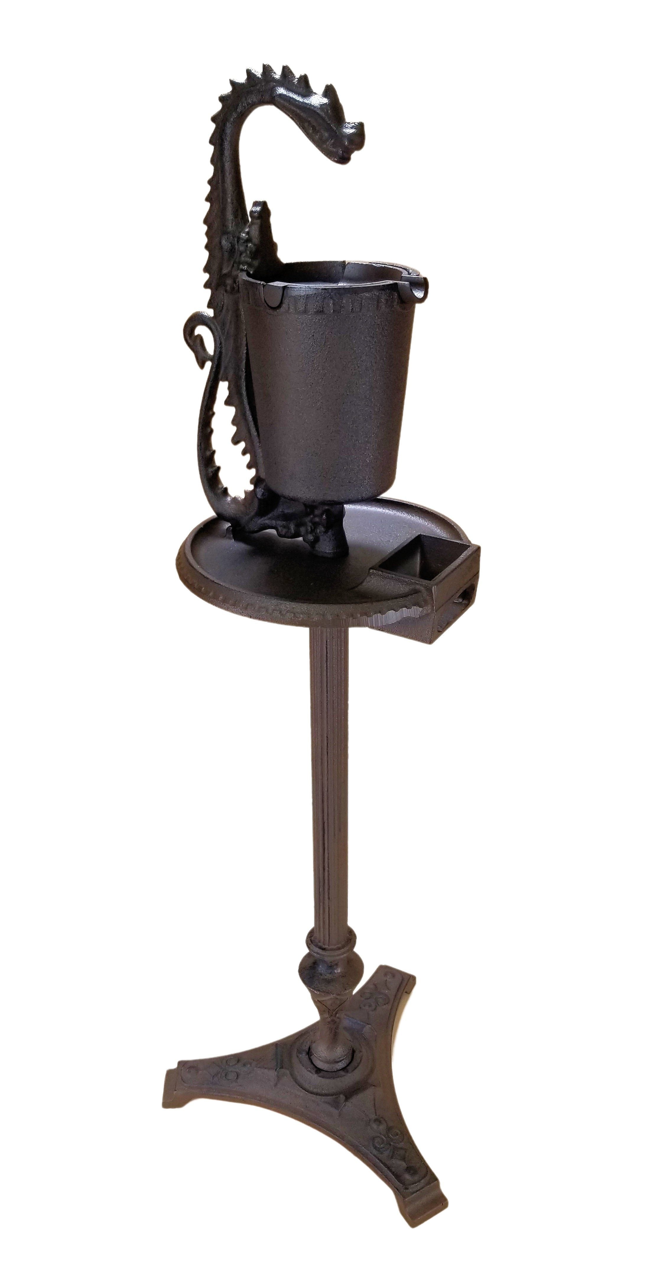 Cast Iron Dragon Standing Ashtray Antique Reproduction Rustic Brown