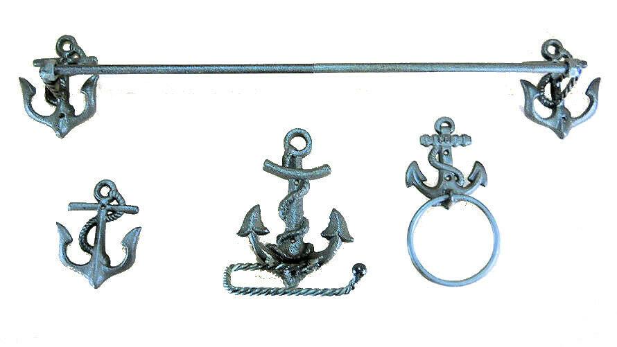 Anchor Nautical Bath Accessory Set in Cast Iron Clear Coat