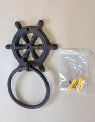 Cast Iron Ships Wheel Helm Towel Ring 4" with hardware bath accessories Carvers Olde Iron 