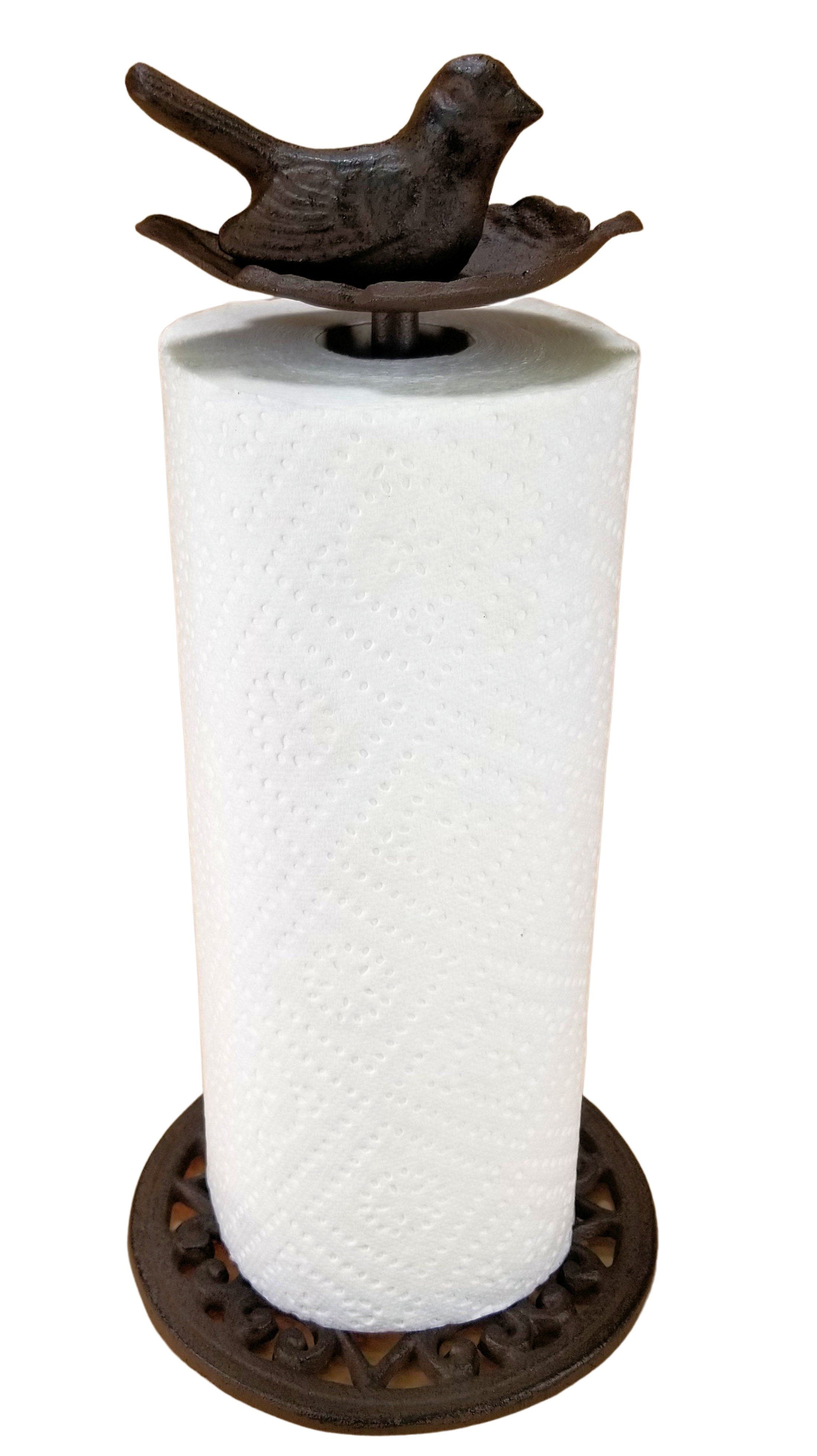 Bird in Leaf Paper Towel Holder Cast Iron & Aluminum Rustic Brown