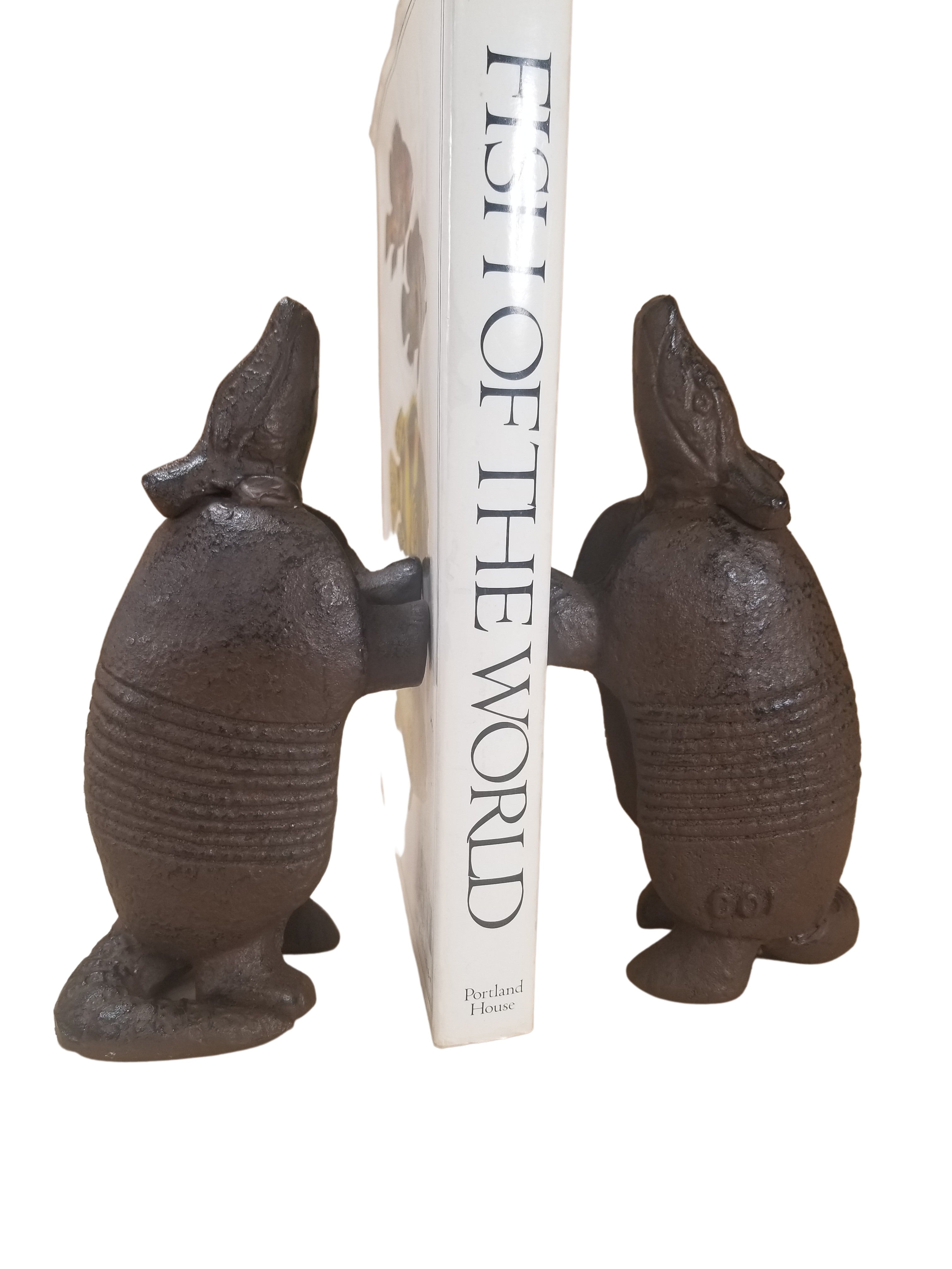 2 pc Cast Iron Armadillo Bookends Rustic Brown