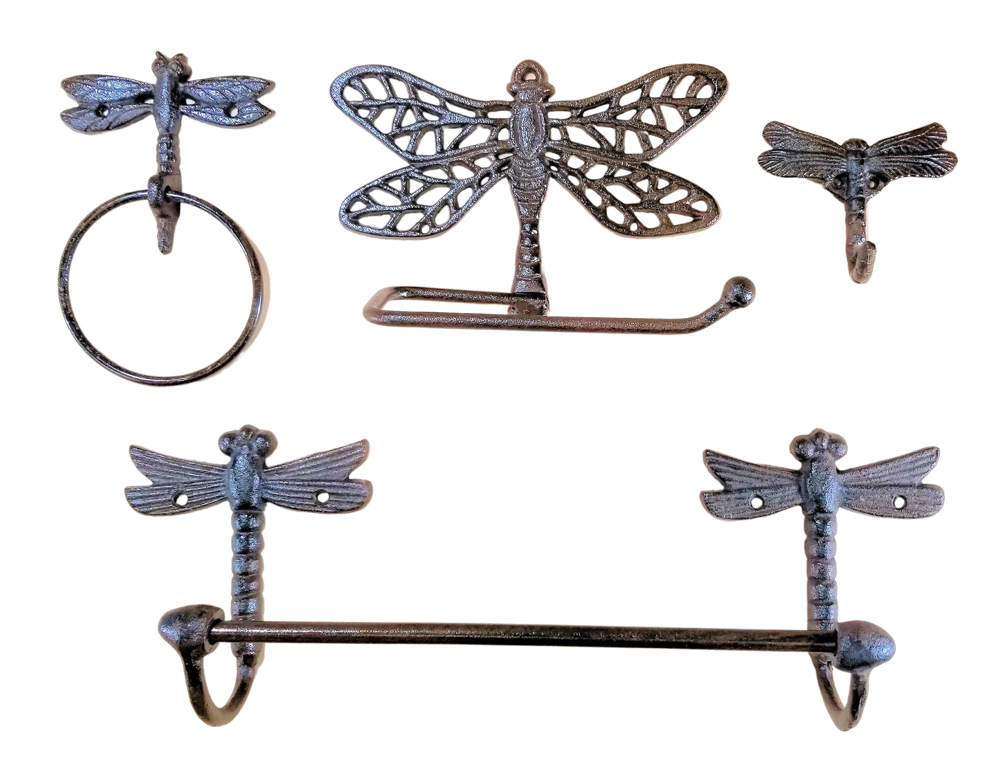 Natural Cast Iron Dragonfly Bathroom Accessory 4pc set