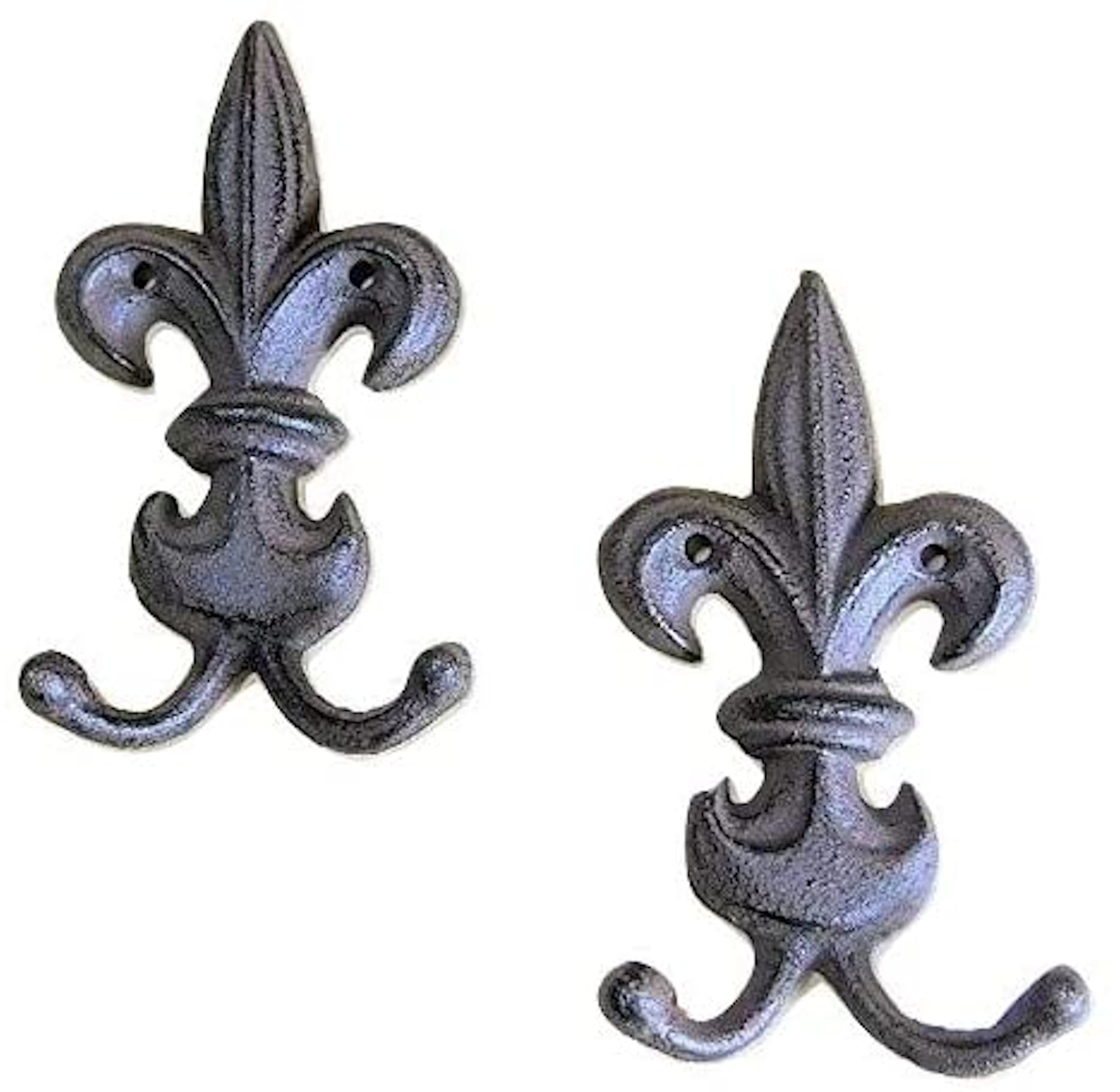 10 pc set Cast Iron Fleur de Lys Coat Hangers in old brown finish