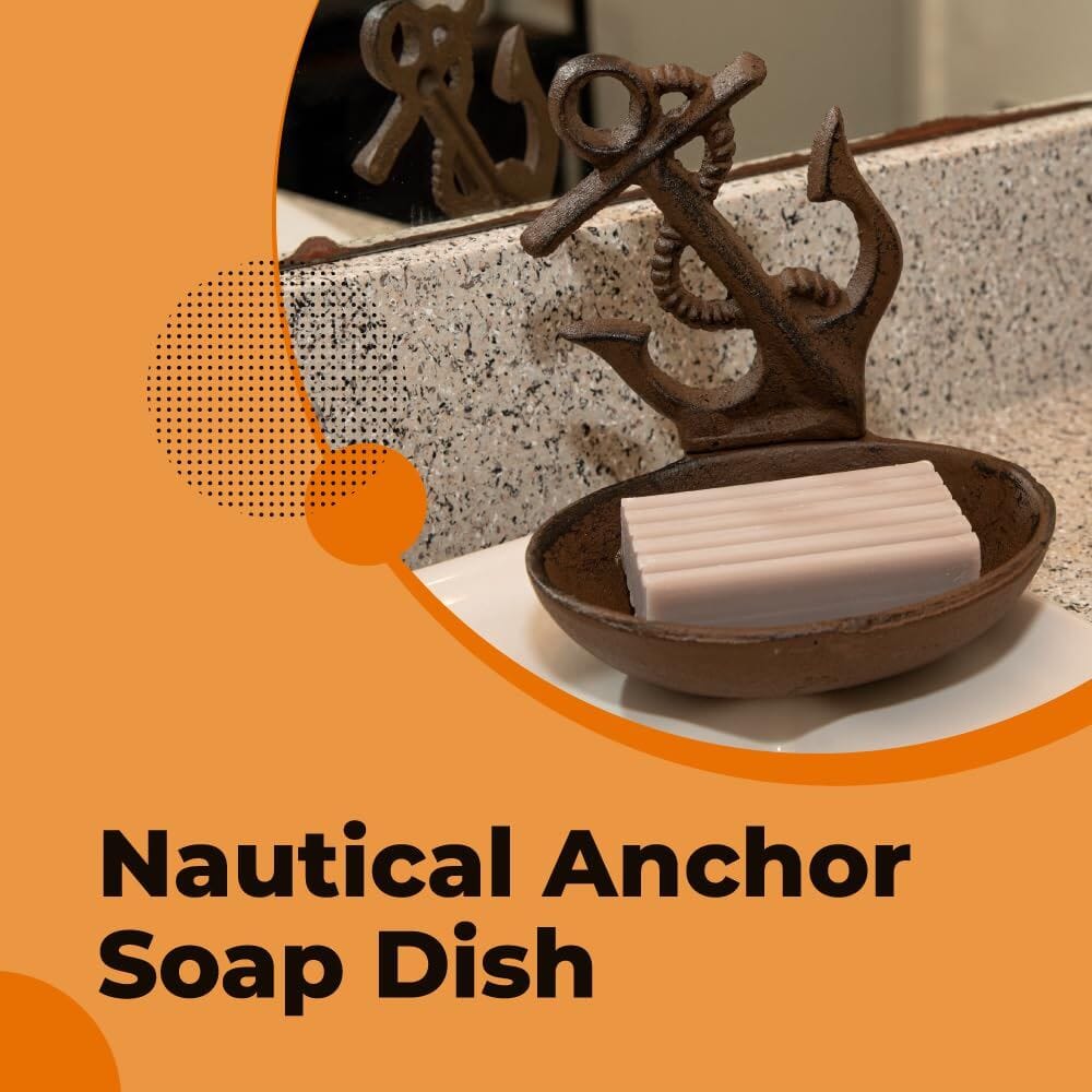 Rustic Nautical Anchor Soap Dish Cast Iron - Bar Soap Holder for Shower, Bathroom Soap Holder, and Soap Dish for Bathroom Sink Carver's Olde Iron 