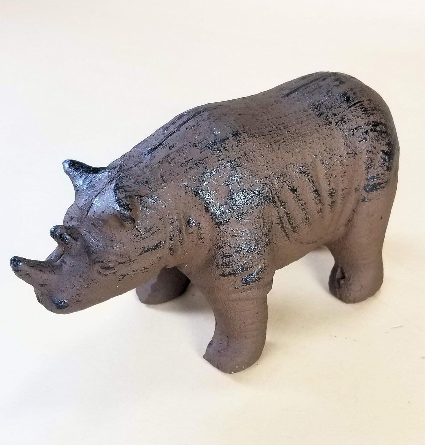 Rhino Cast Iron Doorstop Heavy Rustic Browqn Door Stops Carver's olde Iron 