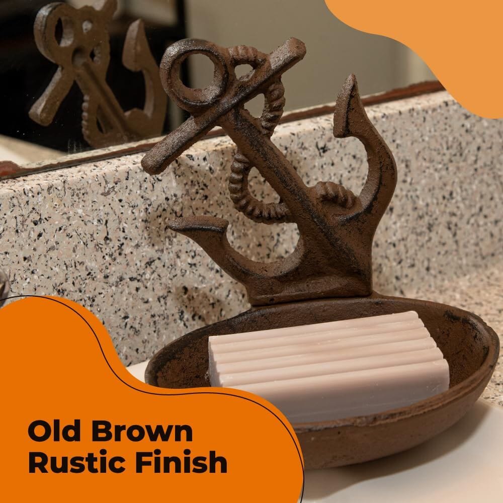 Rustic Nautical Anchor Soap Dish Cast Iron - Bar Soap Holder for Shower, Bathroom Soap Holder, and Soap Dish for Bathroom Sink Carver's Olde Iron 