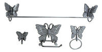 4 pc Cast Iron Dragonfly Bathroom Accessory Set Rustic Brown