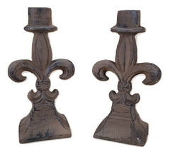 2 Fleur De Lys Lis Cast Iron Candle Holders Candle Holders & Accessories Carvers Olde Iron 