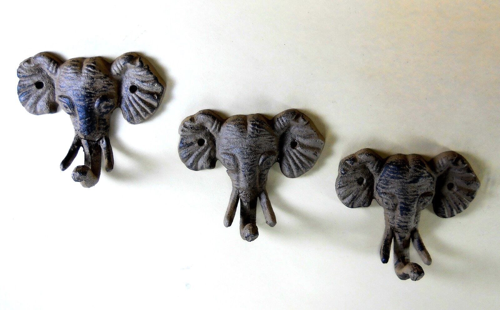 Cast Iron Elephant Hooks Rustic Brown w/ Hardware Wall Hooks & Hangers Carvers Olde Iron 