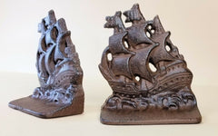 Cast Iron Sailing Ship Bookends Heavy Heirloom Quality Bookends Carvers Olde Iron 