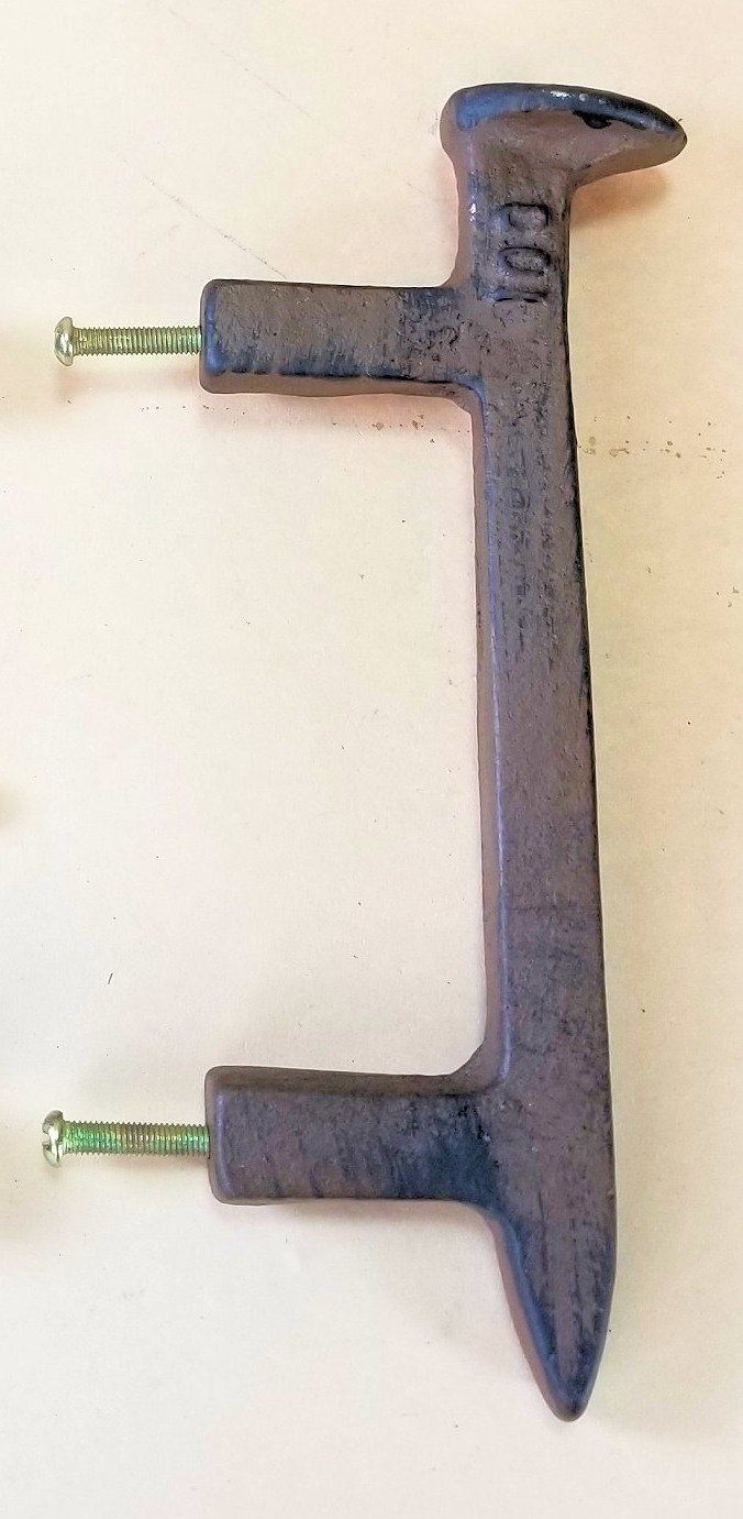 One Large Railroad Spike Door Handle 8" Long Solid Cast Iron 5" Holes Cast Iron Carvers Olde Iron 