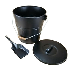 Black Ash Bucket Fireplace w/ shovel and Lid 14" tall x 13" across top Fireplace Accessories Carvers Olde Iron 
