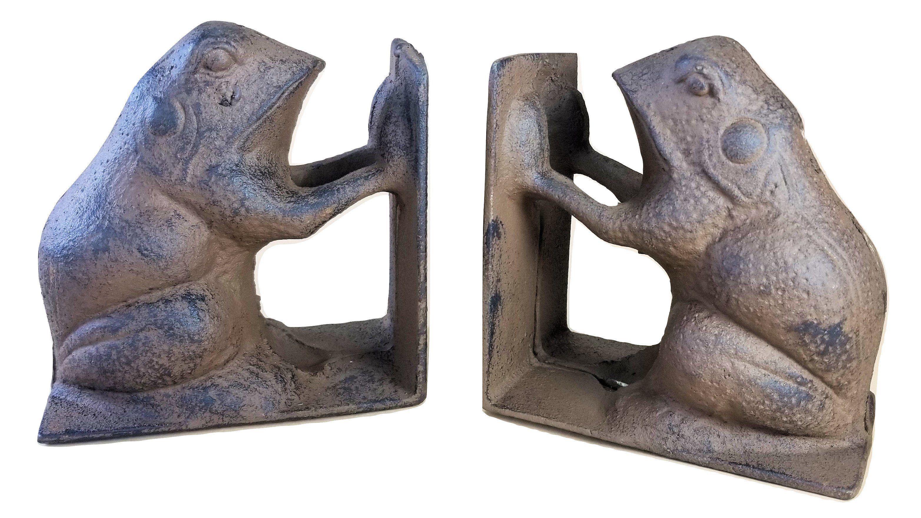 2pc Cast Iron Frog Bookends Heavy 10 lbs Book Ends Carvers Olde Iron 