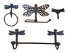 4 pc Cast Iron Dragonfly Bathroom Accessory Set Rustic Brown bathroom accessory Carvers Olde Iron 