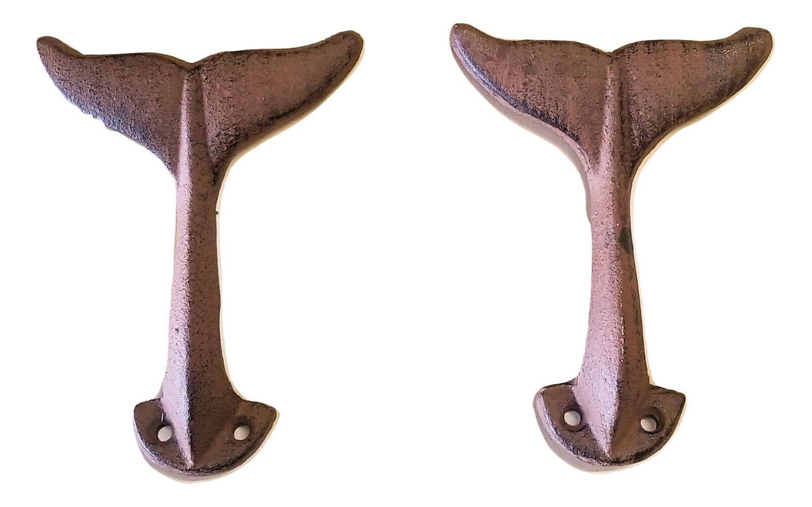 2 pc Cast Iron Whale Tail Wall Hooks w/hardware Wall Hooks & Hangers Carvers Olde Iron 