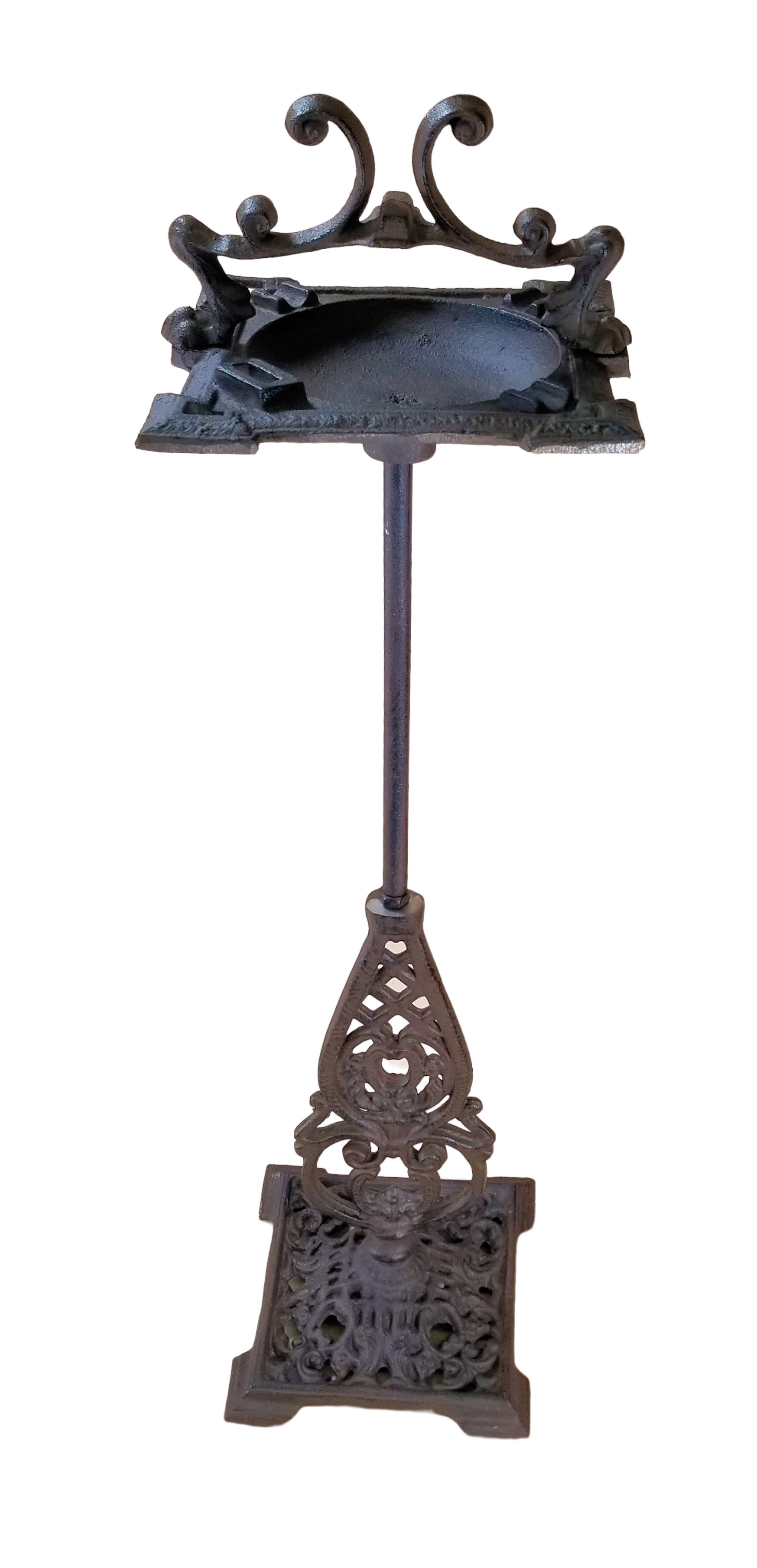 Art Deco Heavy Cast Iron Ashtray Stand w/Handle for Cigars and Cigarettes Outdoors, Brown