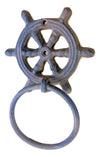 Cast Iron Ships Wheel Helm Towel Ring 4" with hardware bath accessories Carvers Olde Iron 