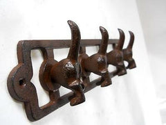 Cast Iron 4 Hook Dog Tail Key Coat Leash Collar Rack Rustic Signs & Plaques Carvers Olde Iron 