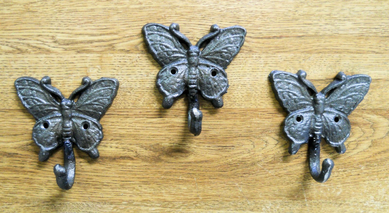 3 pc Butterfly Wall Hooks Cast Iron Rustic Brown Finish Wall Hooks & Hangers Carvers Olde Iron 