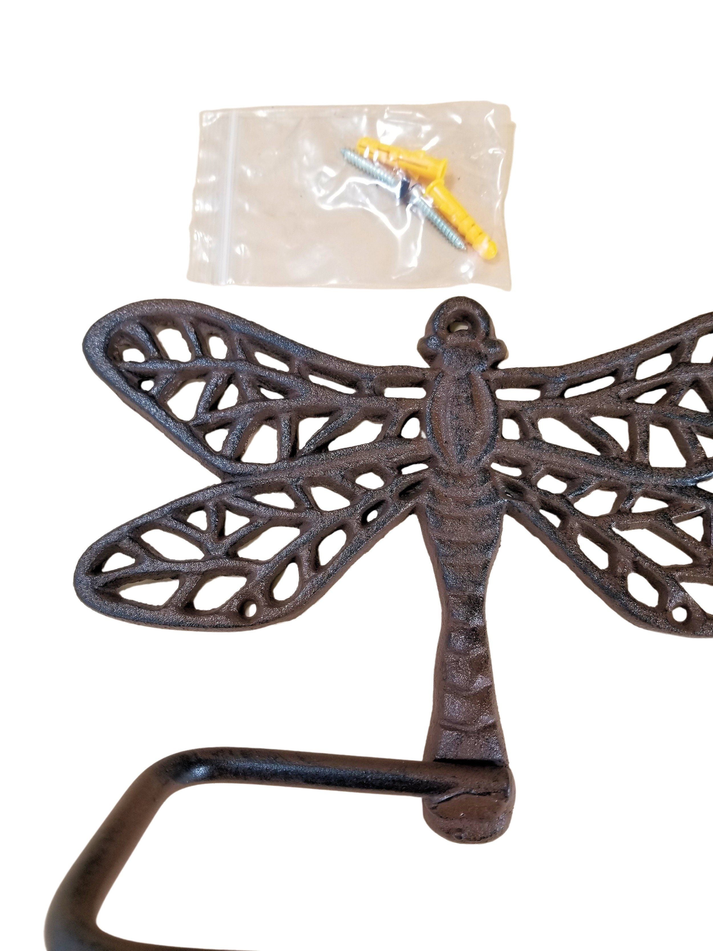 Cast Iron Dragonfly Toilet Paper Holder Brown w/ Hardware bathroom accessory Carvers Olde Iron 
