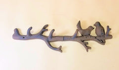 Tree Branch Coat Hat Rack Cast Iron Birds! Wall Hooks & Hangers Carvers Olde Iron 