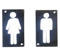 2pc Cast Iron Bathroom Restroom Signs 4" x 2 1/2" Signs & Plaques Carvers Olde Iron 