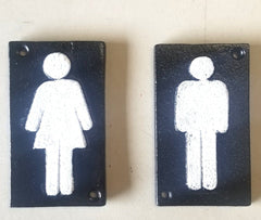 2pc Cast Iron Bathroom Restroom Signs 4" x 2 1/2" Signs & Plaques Carvers Olde Iron 