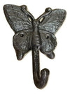 3 pc Butterfly Wall Hooks Cast Iron Rustic Brown Finish Wall Hooks & Hangers Carvers Olde Iron 