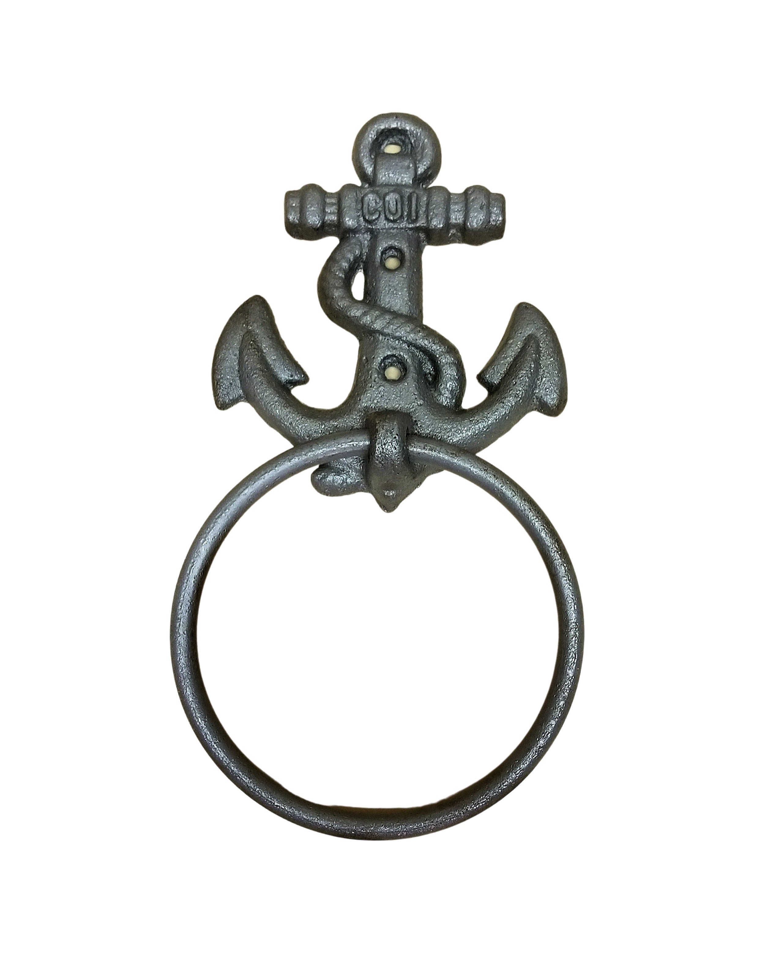 Cast Iron Anchor Towel Ring 4" Rustic Brown Wall Mount Nautical Decor bathroom accessory Carvers Olde Iron 