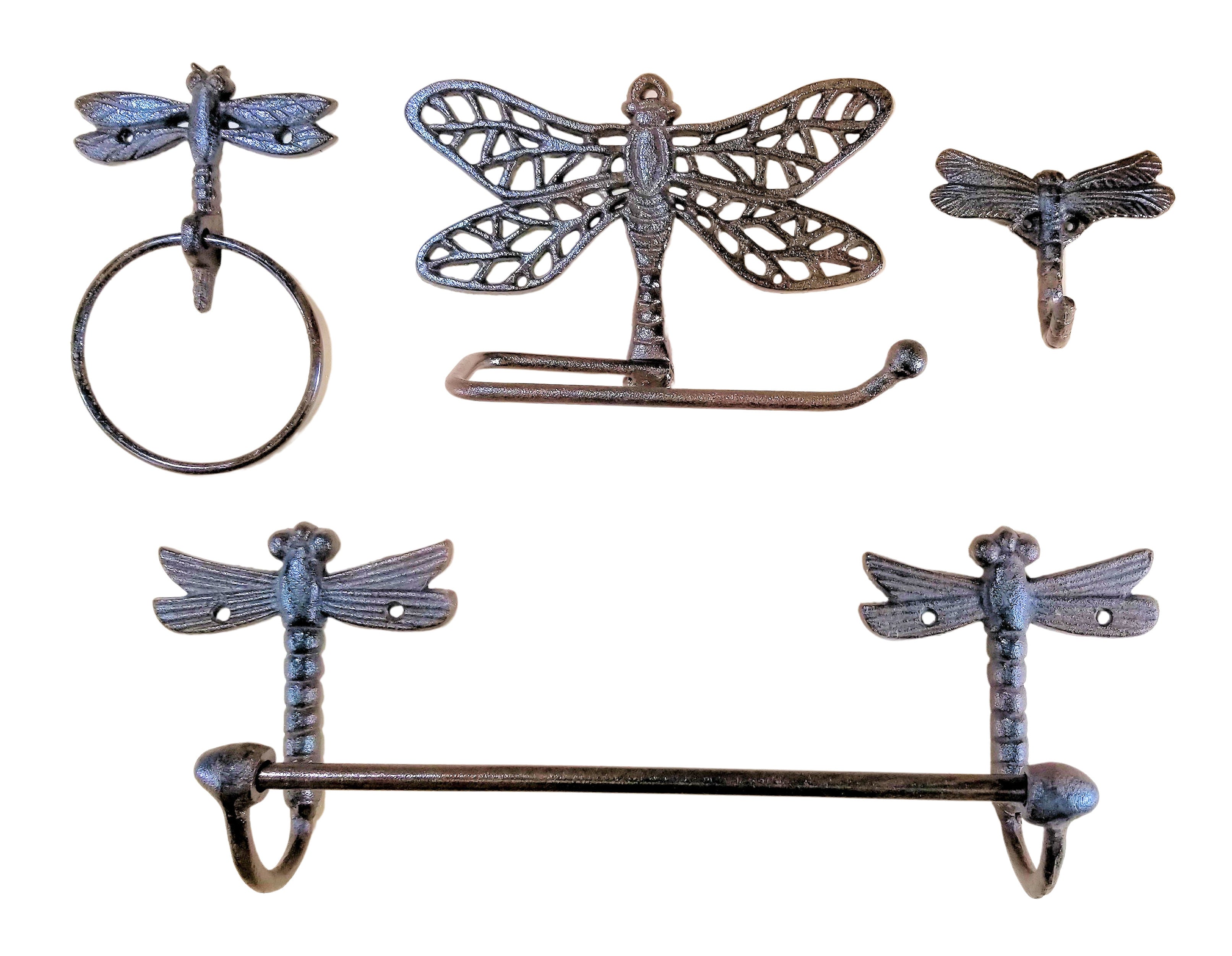 Natural Cast Iron Dragonfly Bathroom Accessory 4pc set bath accessories Carvers Olde Iron 