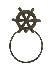 Ships Wheel Helm Cast Iron Towel Ring 6" Rustic Brown Finish bathroom accessory Carvers Olde Iron 